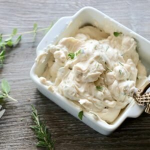 Bulk cream cheese in a bowl